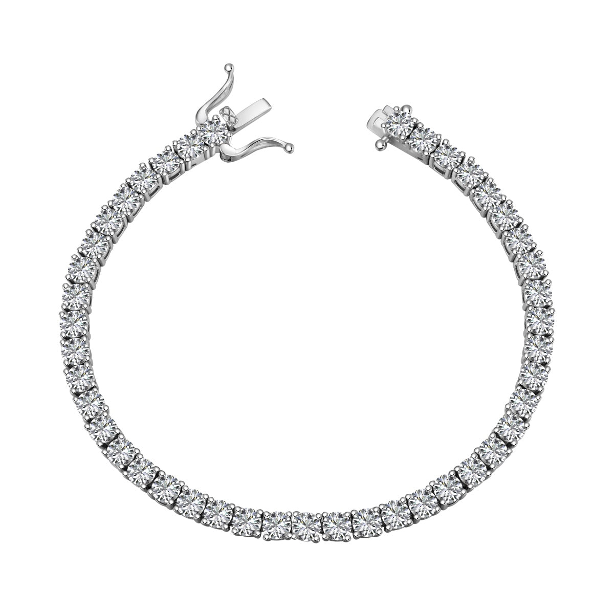 Sparkling Solitaire Tennis Bracelet - Designer Clasp - 4 mm