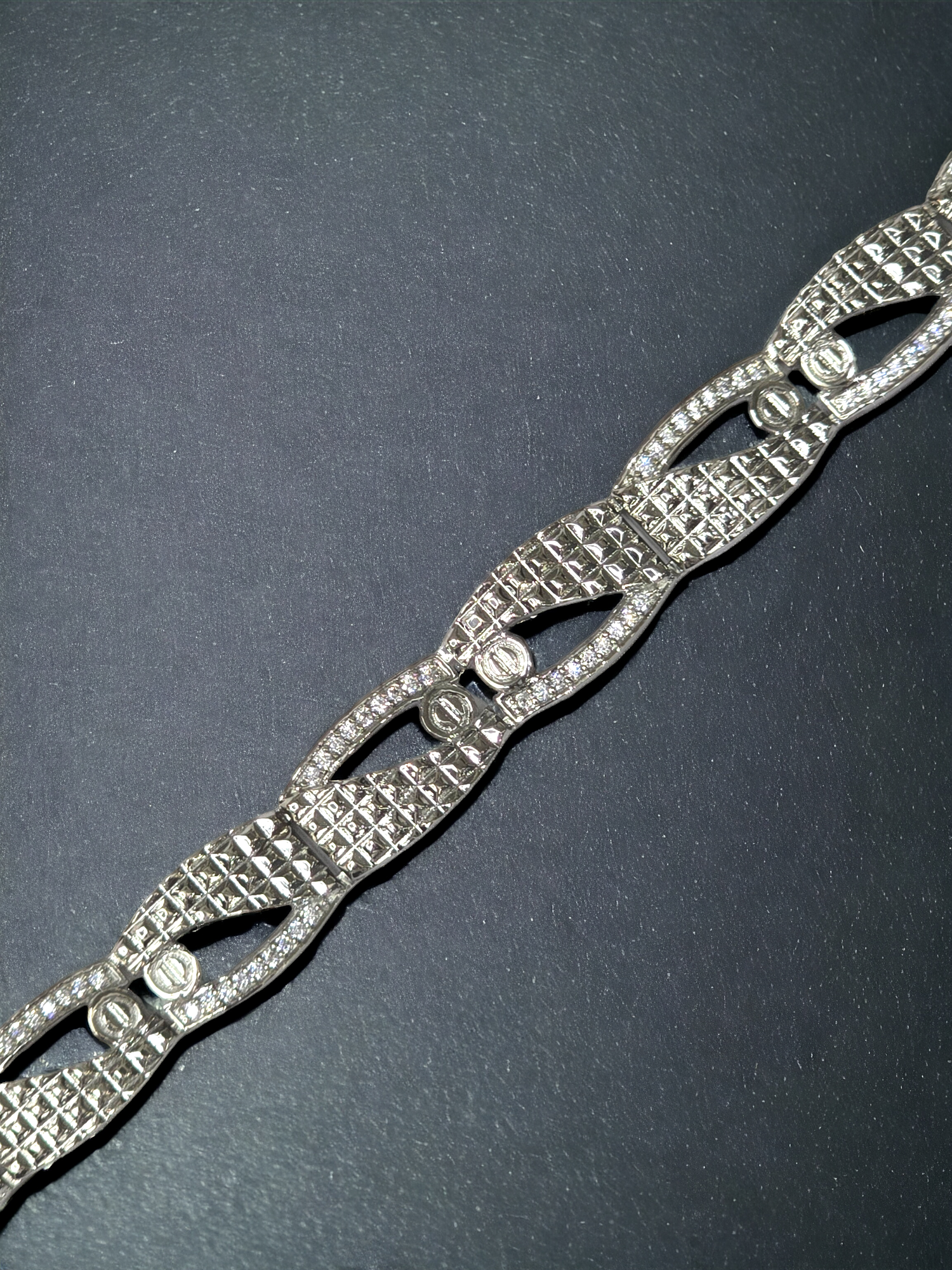 Silver Curved and Textured Men's Bracelet - Subtle Gunmetal Plating