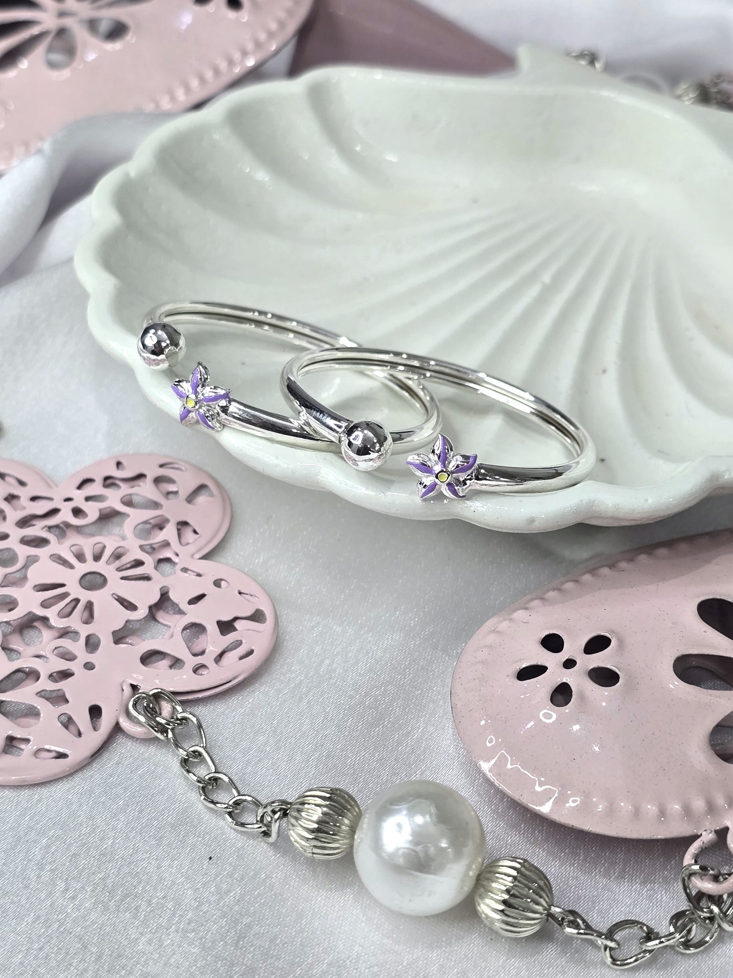 Silver Enamel Lavender Flower Baby Kada