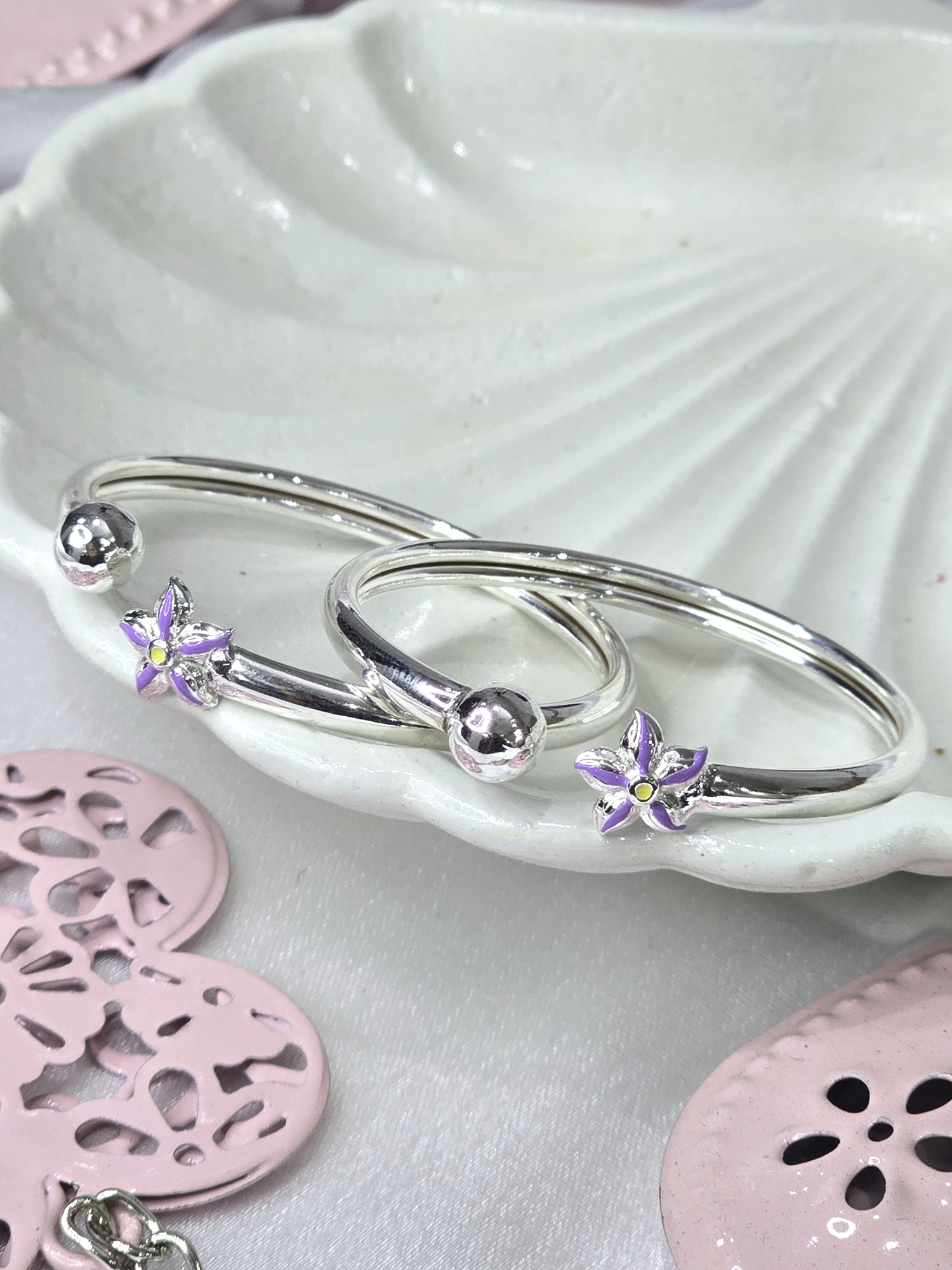 Silver Enamel Lavender Flower Baby Kada