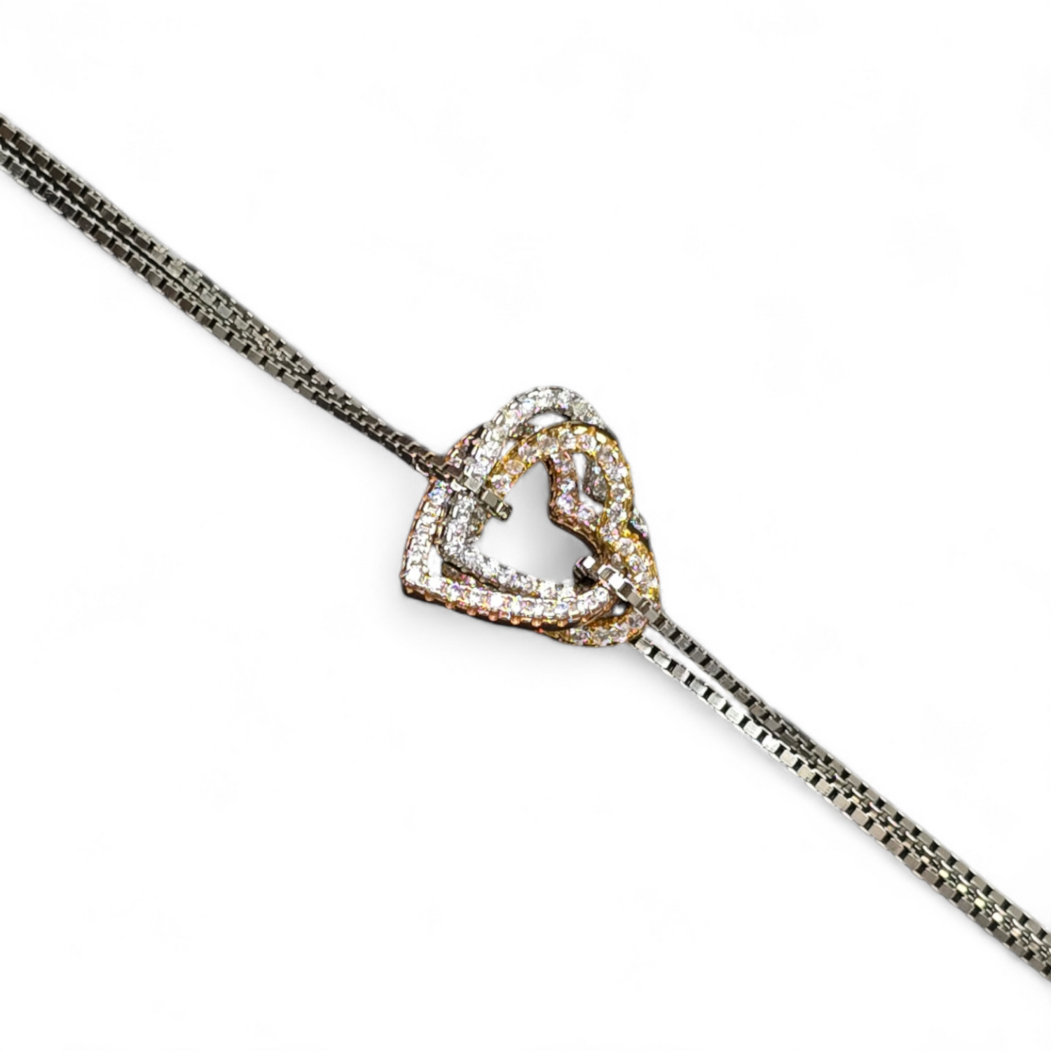 Silver Two-side Tangled Heart Bracelet - Three-tone